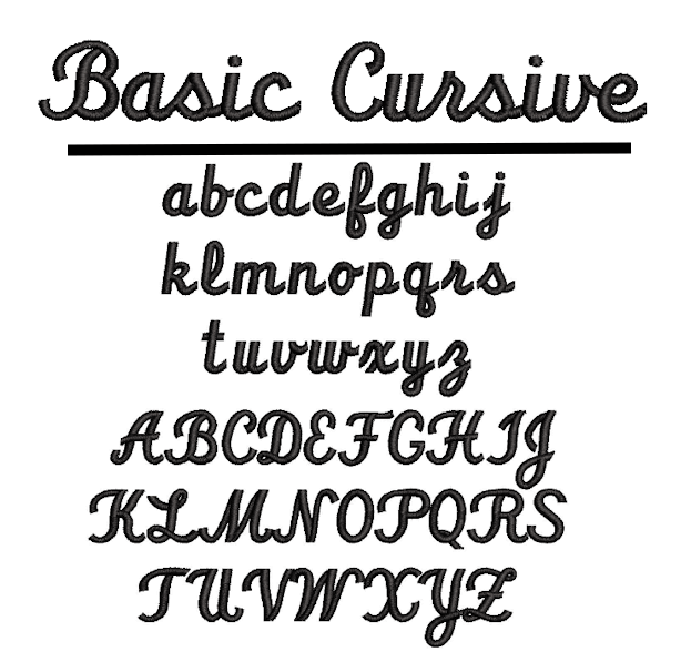 Basic cursive alphabet letters on a white background